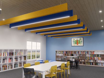 Baffle ceiling system in a children's' space