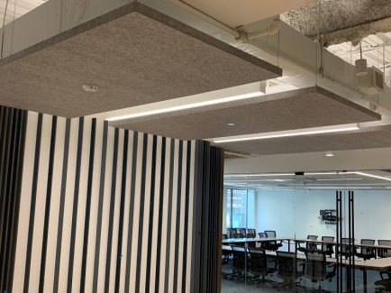 hanging acoustic panels in an office