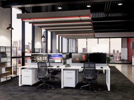 baffle ceiling lighting in an office space