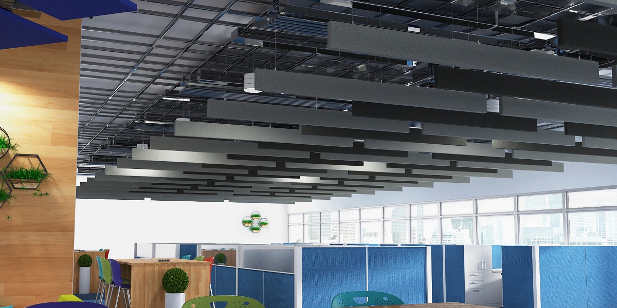 Hanging Sound Baffles in an open office