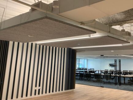 wall mounted sound baffles in an office