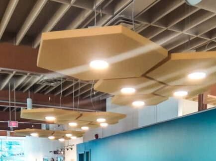 decorative acoustic ceiling tiles in a library