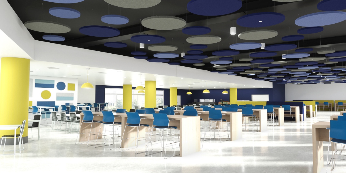 cloud acoustic panels in a lunch room
