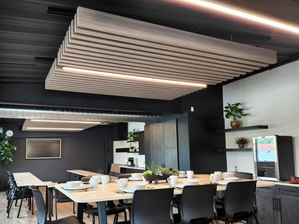 Office Space Altispace Ceiling Beams Wood Ceilings Wood Panels Ceiling Panels Laminate Ceiling Beams Laminate Beams Beams for Ceilings & Walls Wood Baffles LED Baffles