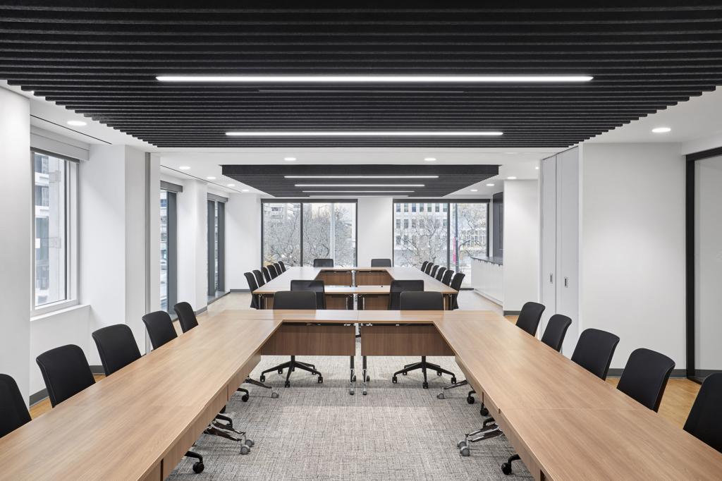 Altispace Acoustic Baffles installed in the boardroom of The Wilderness Society office, as specified by Sshape interior designers. Best acoustic ceiling baffles.