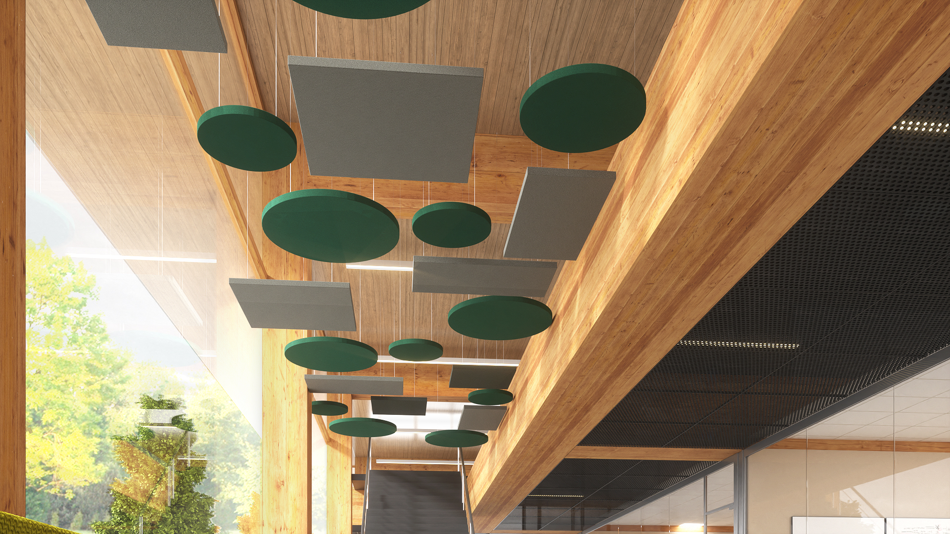 Altispace Acoustic Ceiling Shapes in University Hallway Acoustic Solutions for Educational Facilities