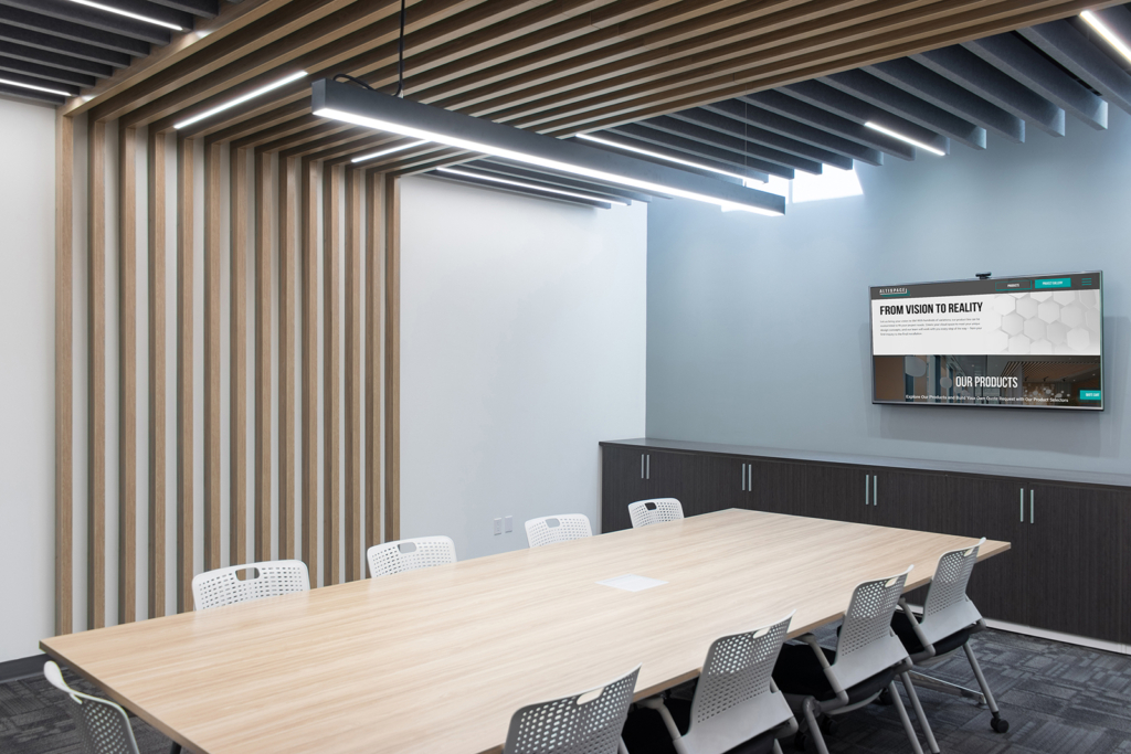 Altispace Boardroom Wood Slat Ceiling System in Altispace Office Boardroom Wall Beams Ceiling Beams Wood Beams Wood Slat Wall Cover