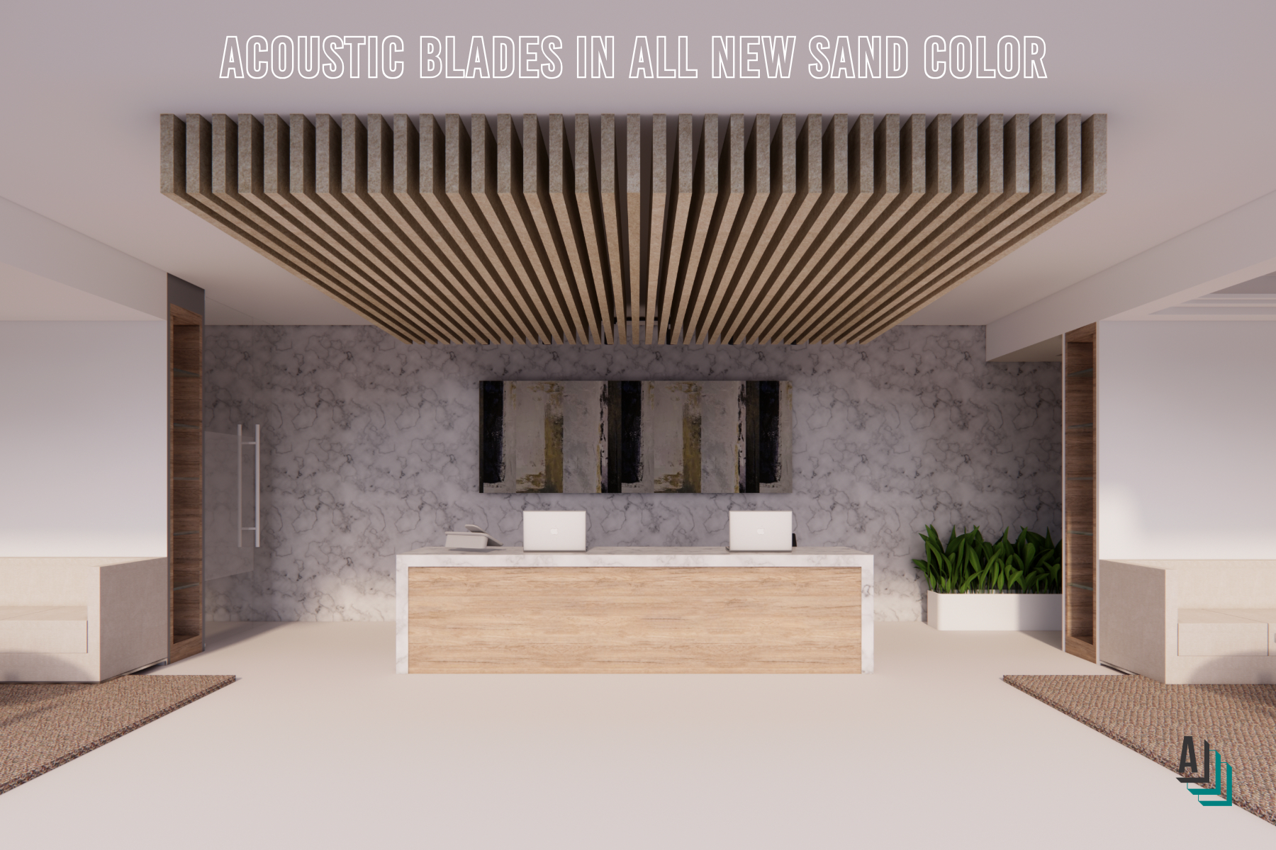 Altispace Acoustic Blades Sand Color Acoustic Baffles Acoustic Fins Illuminated Baffles Acoustic Shapes Acoustic Panels Acoustic Solutions