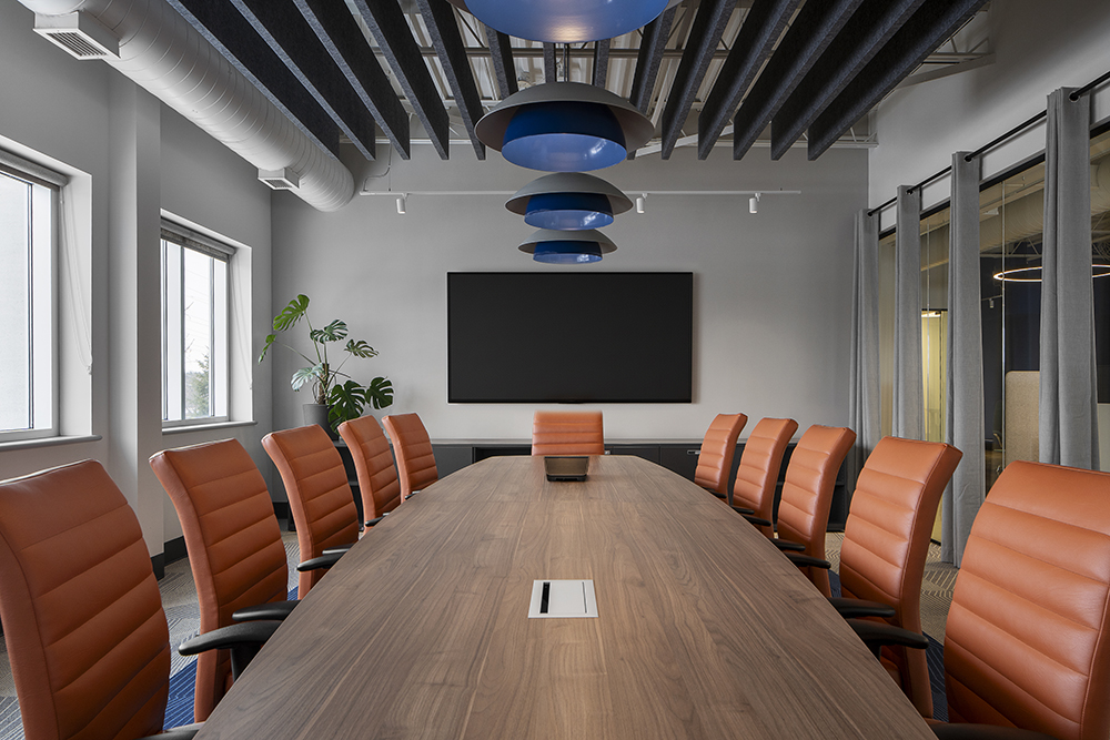 Modern Office Boardroom Project Commport Altispace Acoustic Baffles Acoustic Blades Illuminated Baffles Illuminated Blades Acoustic Solutions Canada Cover