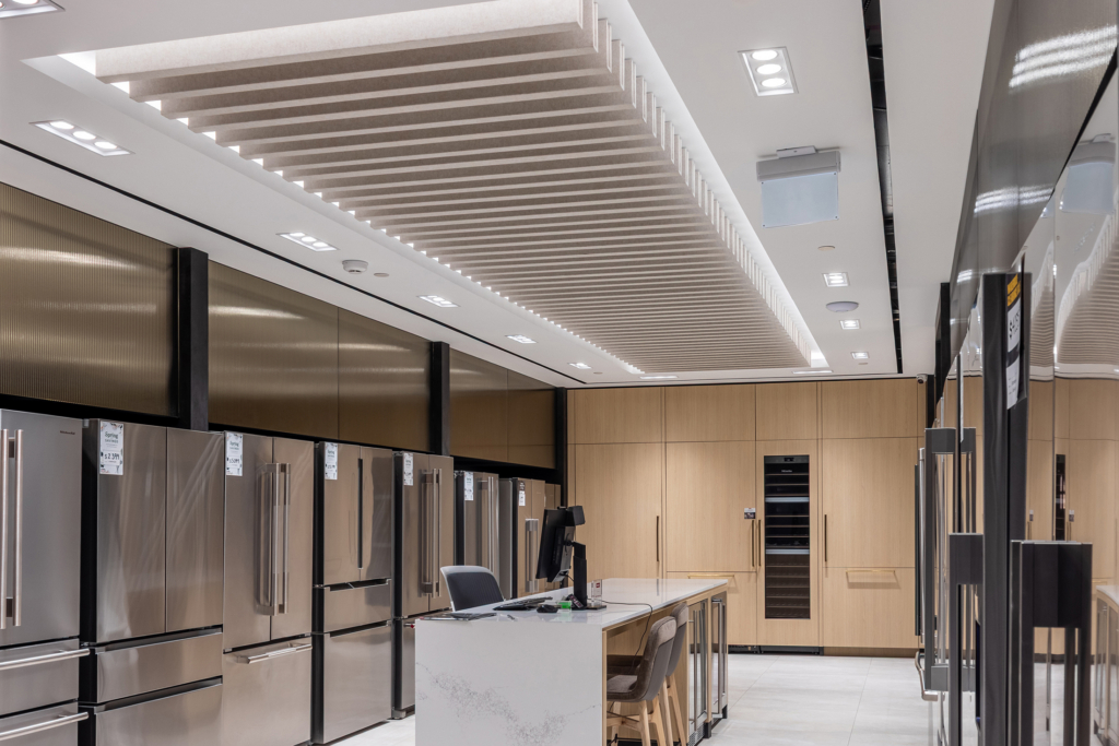 Caplan's Retail Showroom Altispace Acoustic Baffles Acoustic Blades Illuminated Baffles Illuminated Blades Acoustic Fins Acoustic Solutions Canada Cover